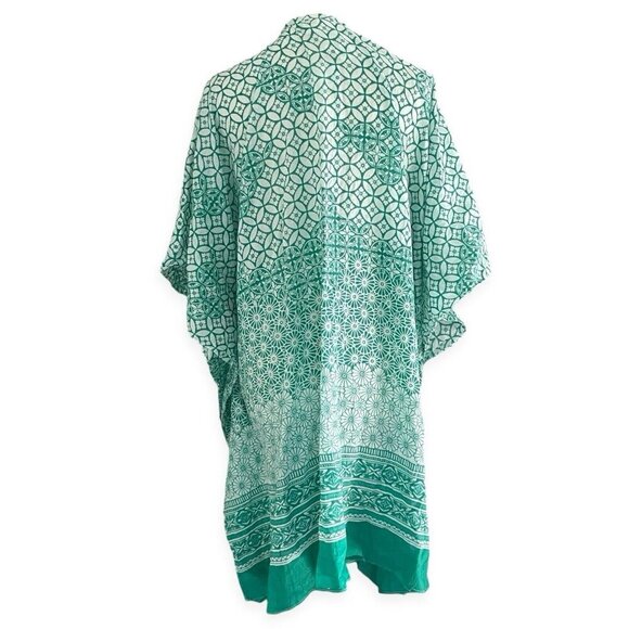 Raj NWT Bohemian Sheer Coverup Cardigan One Size Green Lightweight Cover Shawl - Picture 2 of 5